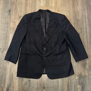 VTG Petrocelli Mens 42R Self Striped  Wool Sport Coat Blazer Black Old Money